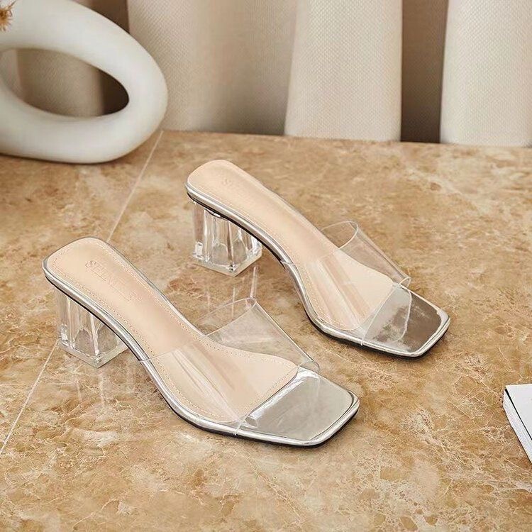 Transparent Slippers Summer Outer Wear Chunky-heeled Crystal Shoes 2025 Spring and Summer New High-heeled Fairy-style Sandals
