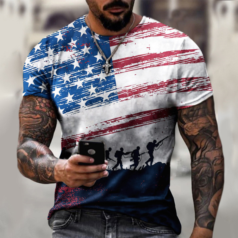 国境を越えた貿易 3D プリントアメリカ国旗 Tシャツファッションストリート紳士服デジタル印刷 Tシャツソースメーカー紳士服|undefined