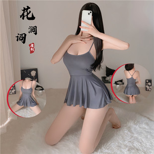 Sexy pajamas pure desire ice silk sling sexy see-through nightdress cute backless temptation anchor uniform suit 2220