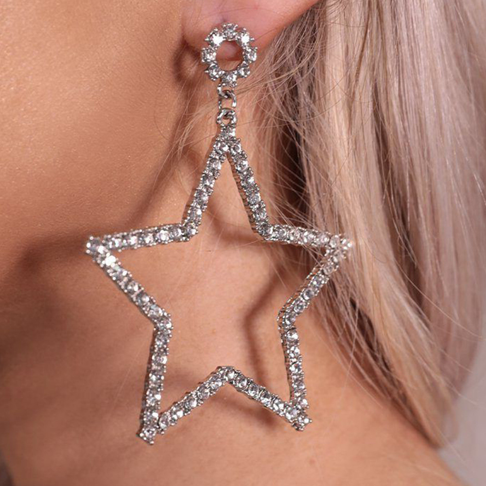 歐美熱銷新款 時尚星星吊墜耳環 氣質閃亮水鑽水晶耳釘earrings