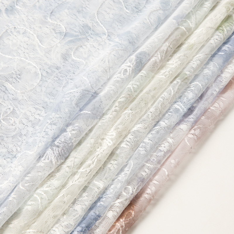 新款蕾丝链绣面料旗袍印花布料连衣裙全涤染色春夏服装现货面料