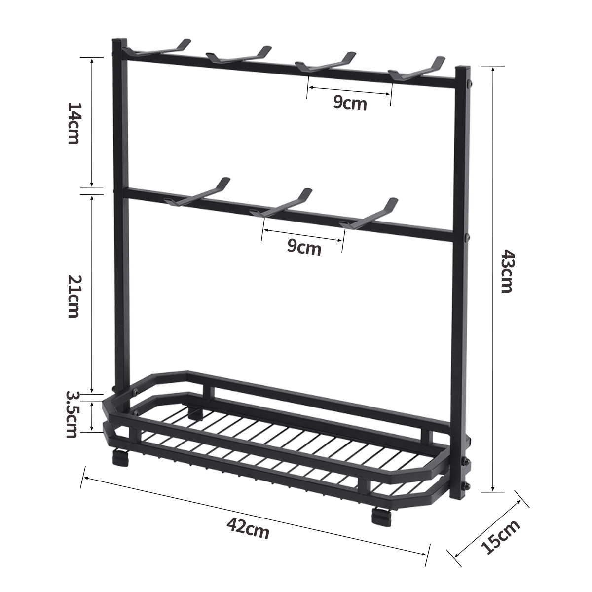 Soporte para tazas de café en stock, estante de hierro forjado sin taladro para tazas, estante de almacenamiento de tres niveles para tazas de té invertidas para cocina.