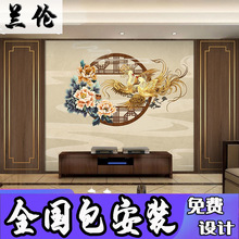 古典神鳥鳳凰圖壁紙中國風酒店房間大廳8D壁畫新中式電視背景牆紙