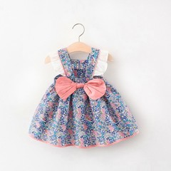 Summer 2021 New Arrival Girls' Baby Short Sleeve Princess Dress Children's Bust Butterfly Knot Dress