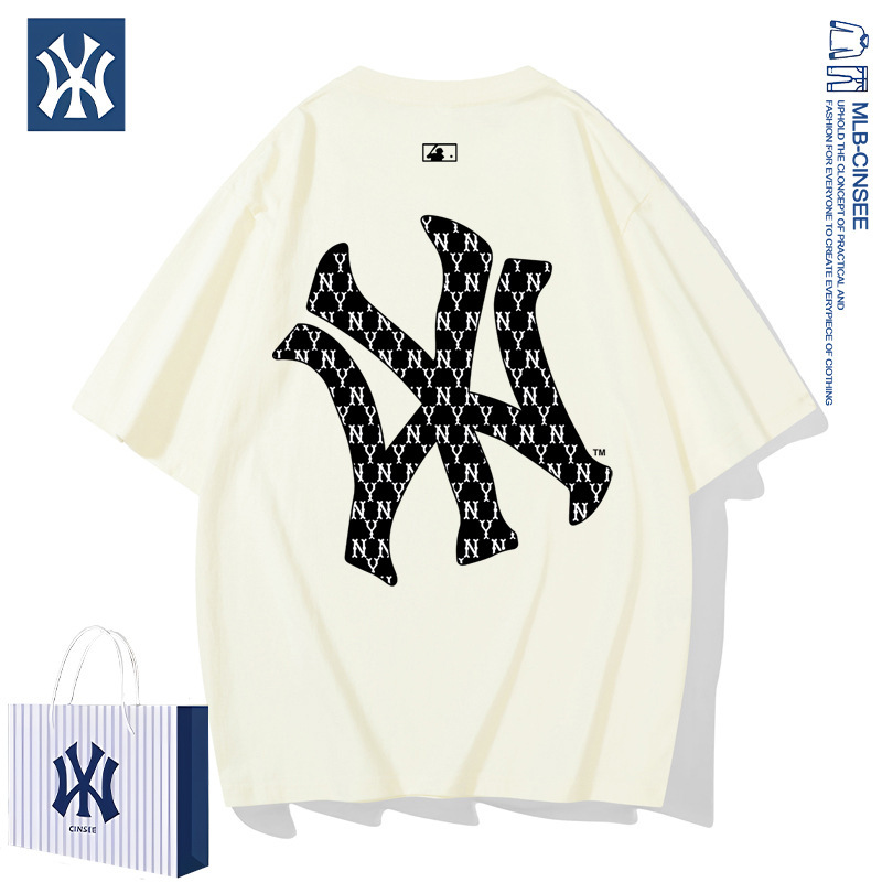 mlb&ny2025夏季美式复古潮牌轻奢男女同款短袖时尚百搭纯棉t恤男|undefined