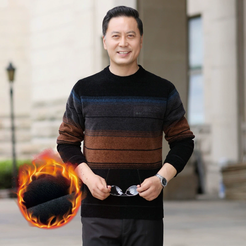 Мужской зимний свитер из синели для мужчин средних лет, утолщенная отцовская одежда на флисовой подкладке, мужская теплая одежда, мужской нижний вязаный Топ