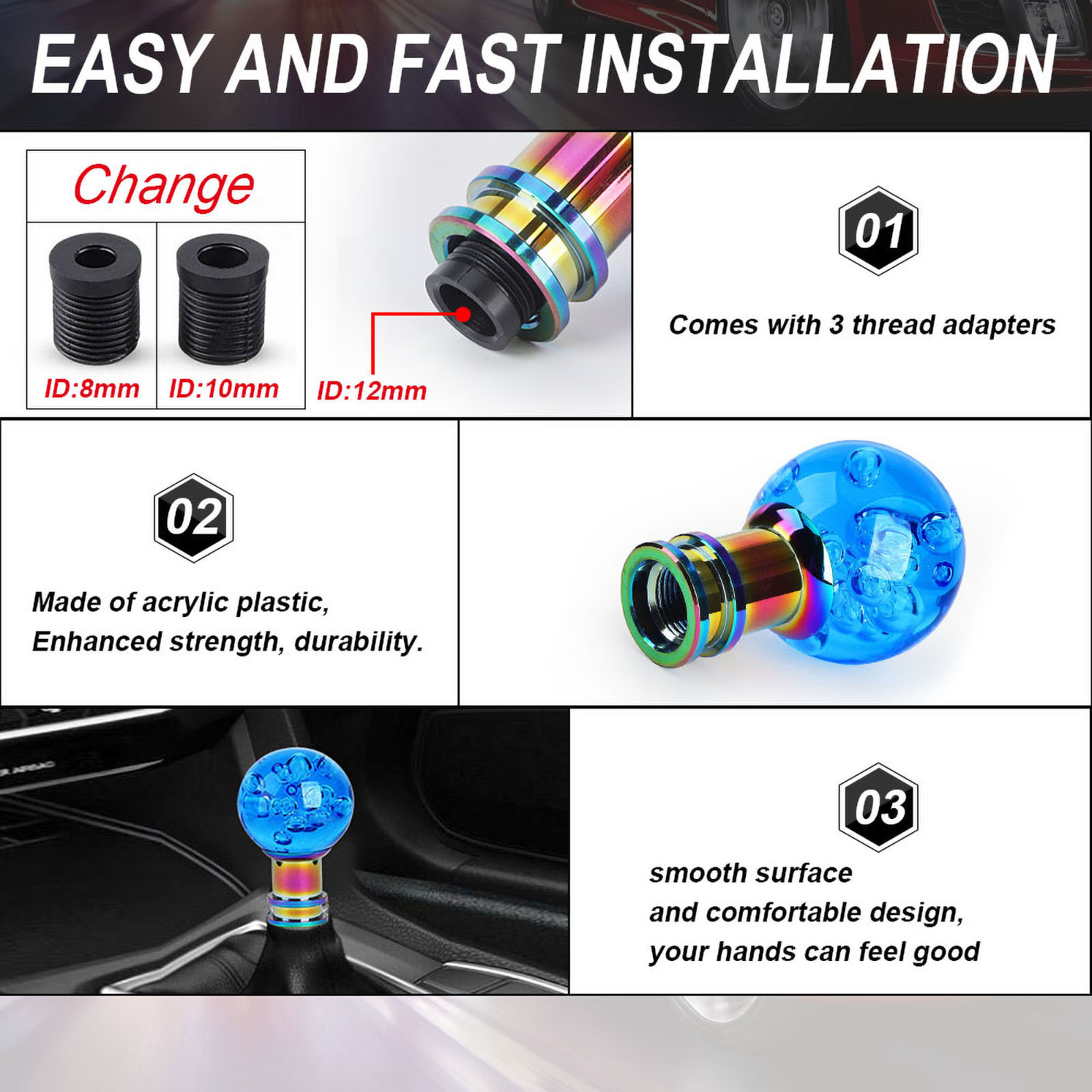 Cross-Border Car Modification Acrylic Crystal Bubble Gear Shift Knob Round Transparent Manual Gear Shift Handle Cover