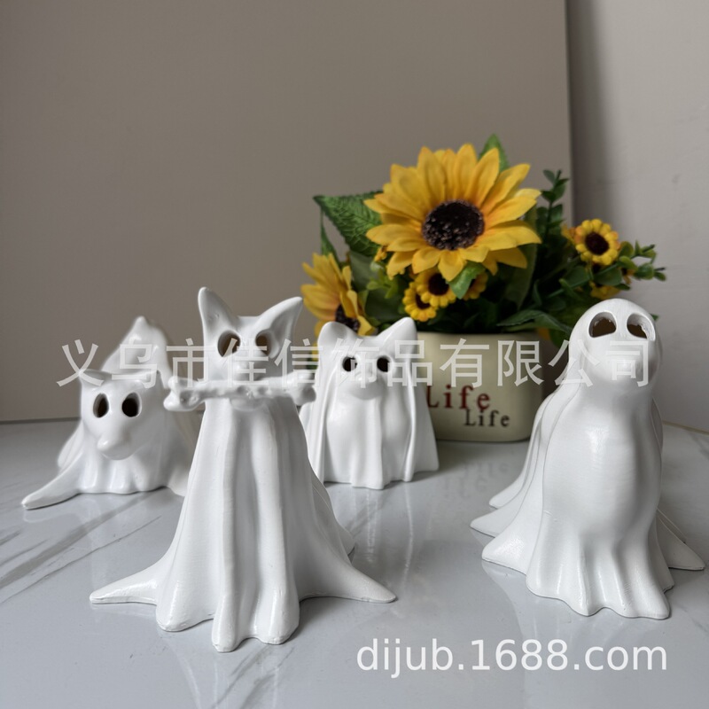 ハロウィンゴースト子犬オーナメントハロウィンシーン装飾雰囲気発光ランプデスクトップ面白い樹脂工芸品|undefined