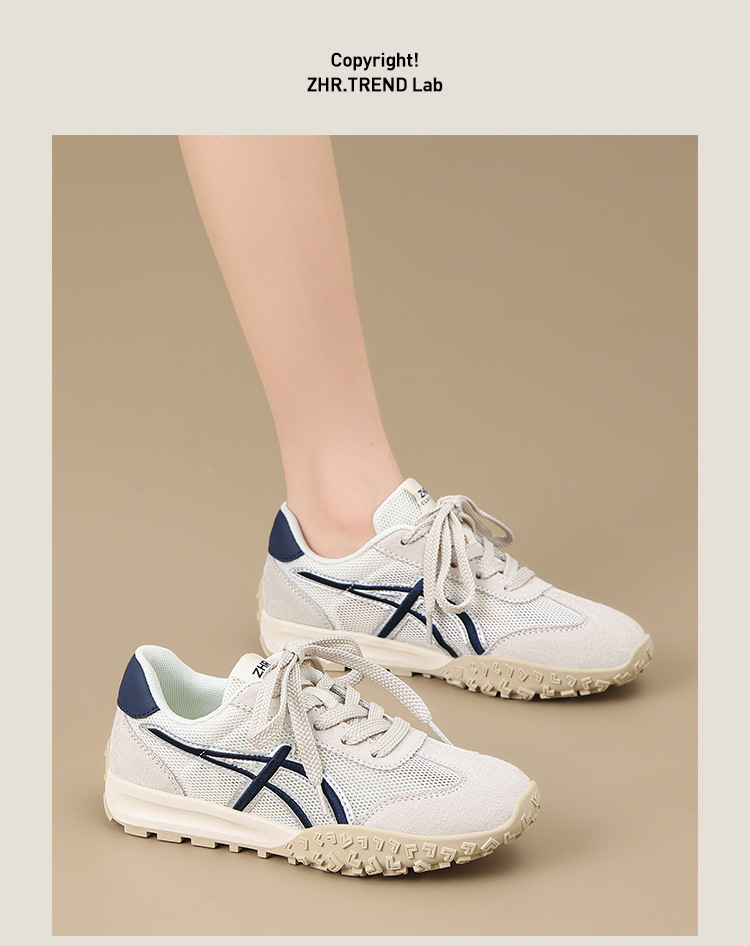 Giày sneaker nữ Agan lưới thoáng khí da heo đế mềm siêu nhẹ — AK225E vàng be chi tiết 16