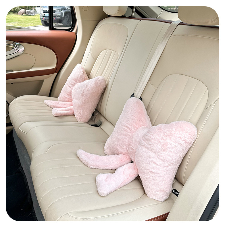 Blue Rain Car Headrest and Lumbar Support Simple Bowknot Car Seat Neck Pillow Cushion for Autumn and Winter Car Use