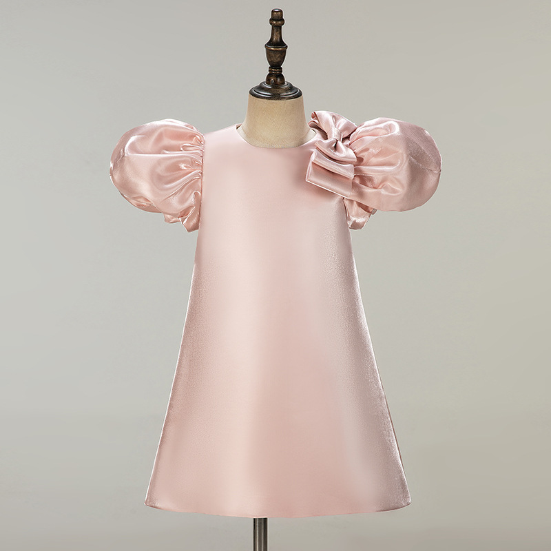 兒童禮服公主裙小女孩粉色泡泡袖禮服裙女寶寶跨境韓版周歲禮服裙