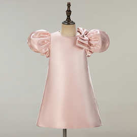 儿童礼服公主裙小女孩粉色泡泡袖礼服裙女宝宝跨境韩版周岁礼服裙