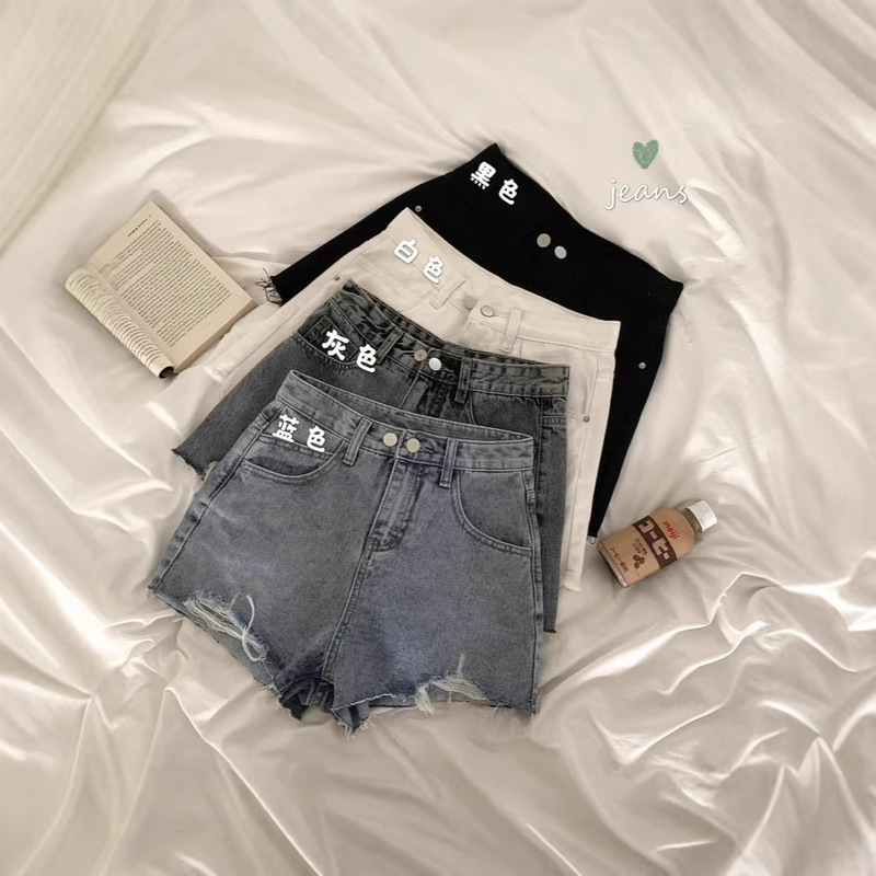 Popular Foreign Trade Denim Shorts for Women, Spring and Summer Ripped Wide-Leg Pants, High-Waisted A-Line Super Hot Pants, Loose Pants, Trendy on Instagram