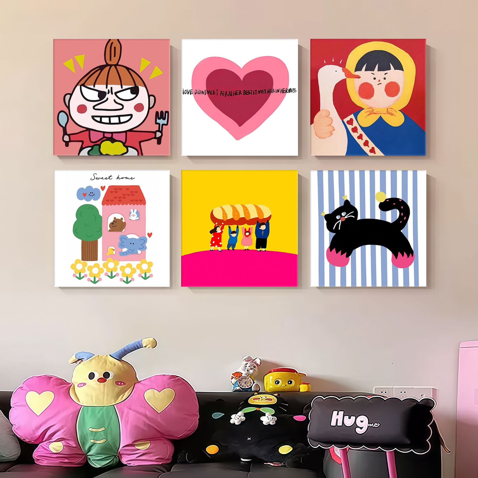 奶油多巴胺风挂画客厅装饰画卧室组合挂画小众艺术沙发背景墙壁画