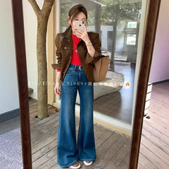 IEZ91969筒喇牛仔裤女2025年早秋新款韩版高腰双扣四面弹喇叭裤子