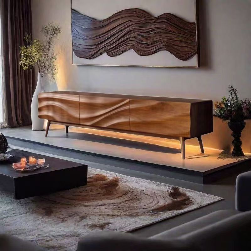 Nordic Solid Wood Tv Cabinet Wave Tv Cabinet Side Cabinet Coffee Table Combination Small Apartment Cabinet Floor Cabinet Storage Storage Cabinet