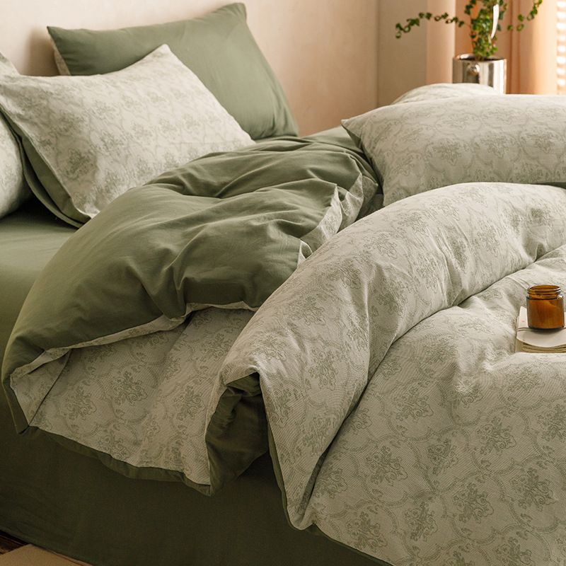 Summer Clase A Algodón lavado de algodón Juego de cuatro piezas Algodón puro Sensación simple de alta gama Funda de edredón Juego de tres piezas de ropa de cama