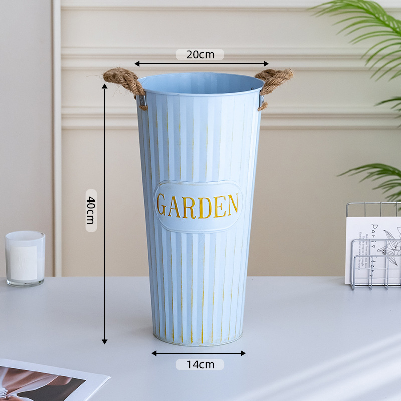 Retro blue hemp rope bucket height 40cm