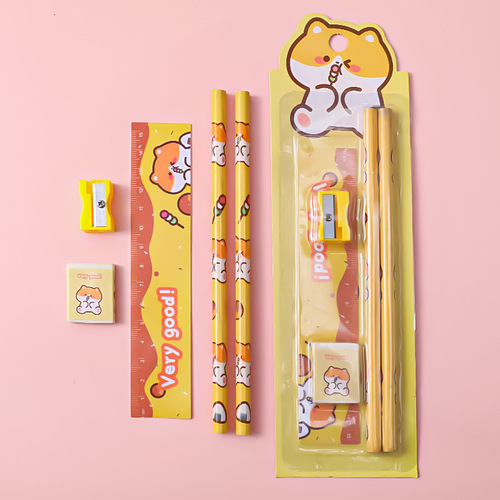 Cartoon Stationery Set Children's Cute Pencil 5-piece Set Holiday Gift Kindergarten Prizes Wholesale School Supplies
