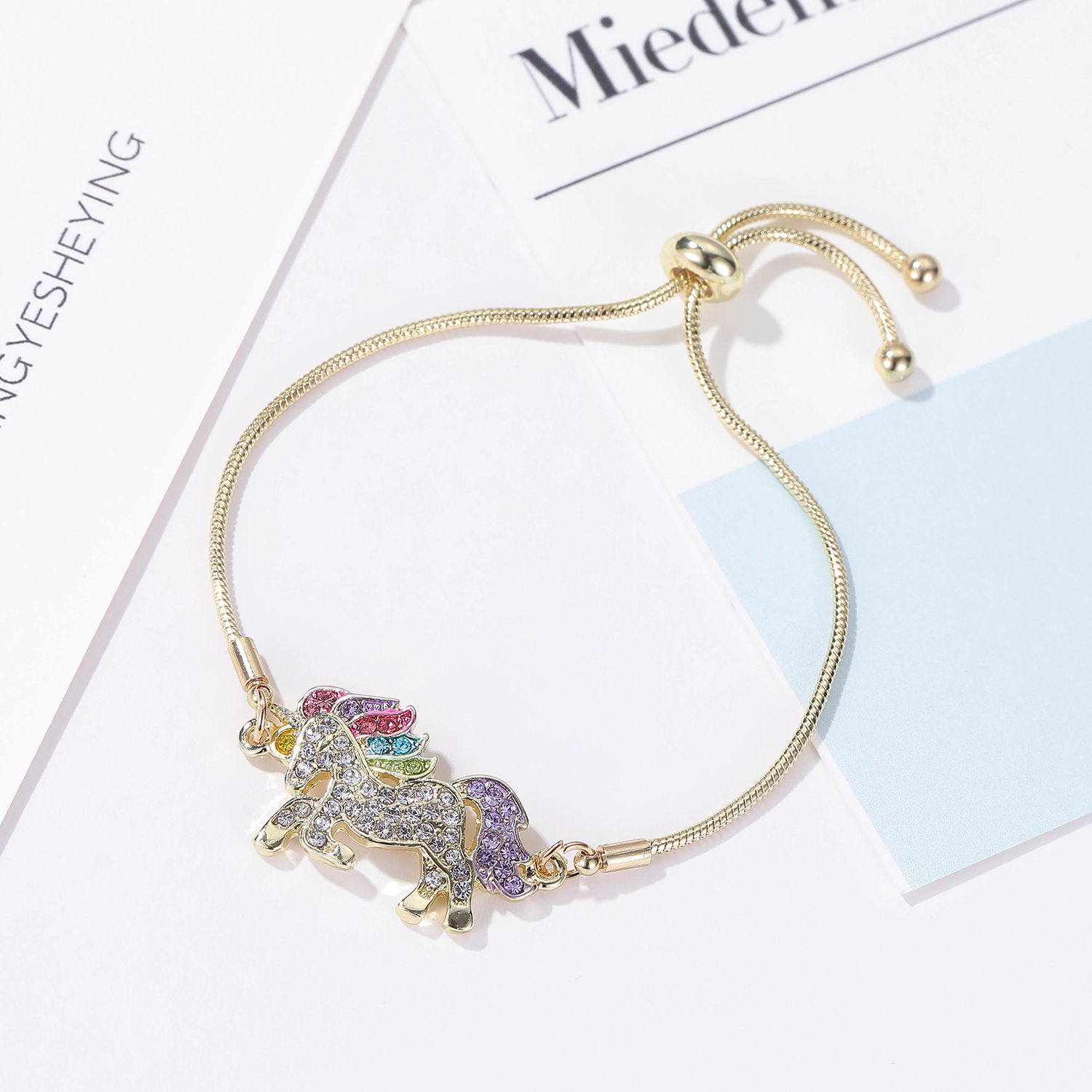 Cartoon Style Cute Unicorn Alloy Inlay Zircon Kid's Bracelets display picture 3