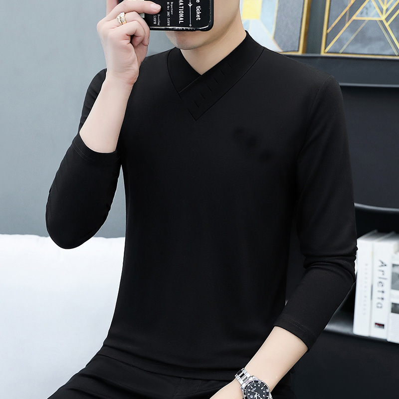 블랙 T199 퓨어 오블리크 브이넥