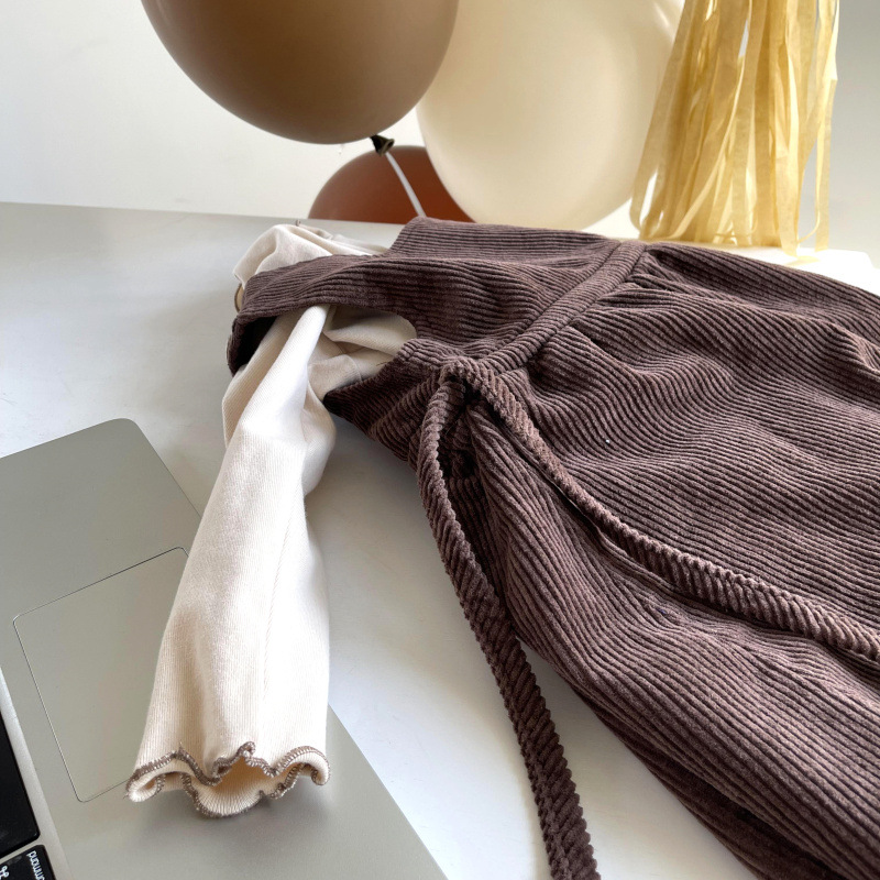 Gonna in velluto a coste autunno nuova edizione coreana con cinturino per bambini Set da due pezzi con fondo casual ampio e versatile per ragazza_voghion.com