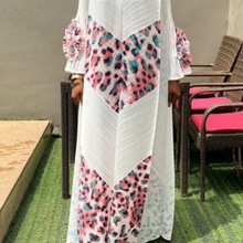 Miyaki dress2024三宅褶皱时尚拼接印花圆领手摇花长款大码连衣裙