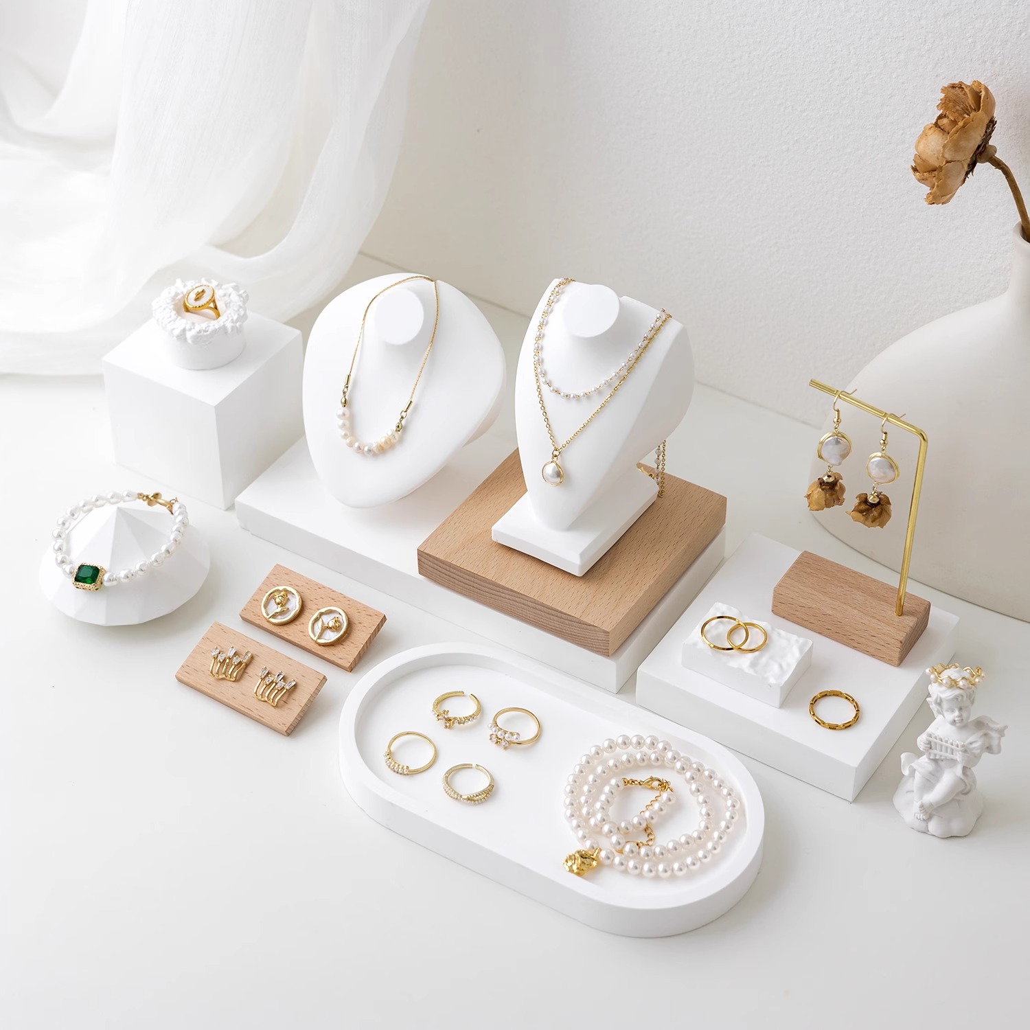 Jewelry display rack, minimalist plaster necklace neck display stand, store counter accessory earrings display piece photo shooting prop