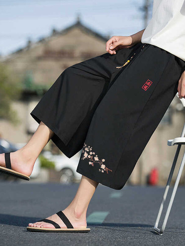 New Chinese Style Men's Summer Thin Loose Casual Sports 7/8 Length Trendy Plus Size Knee-Length Shorts