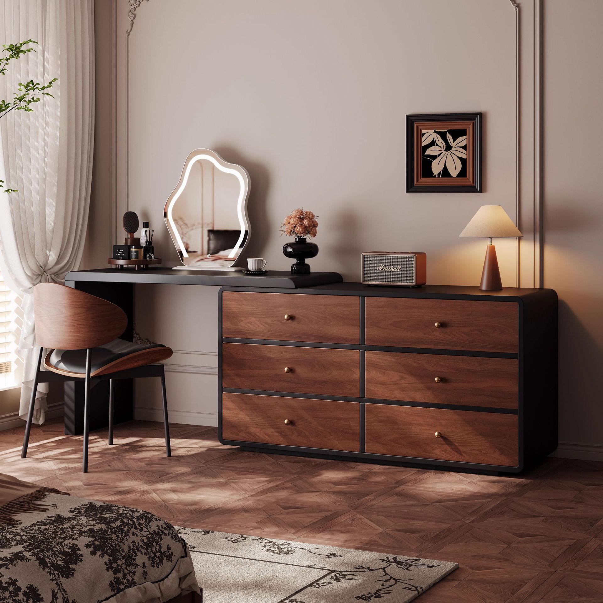 Autumn Lan estilo medieval armario de tocador en un dormitorio retro mesa de maquillaje de madera maciza pequeño gabinete de maquillaje