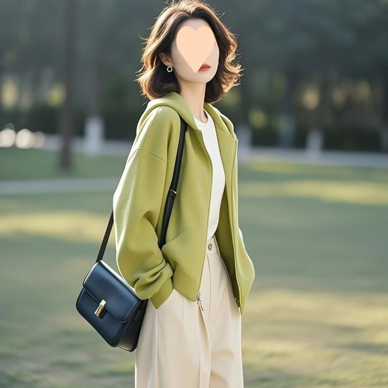 2025火小个子设计感百搭高级小众不撞款绿色卫衣外套女早春新款|undefined