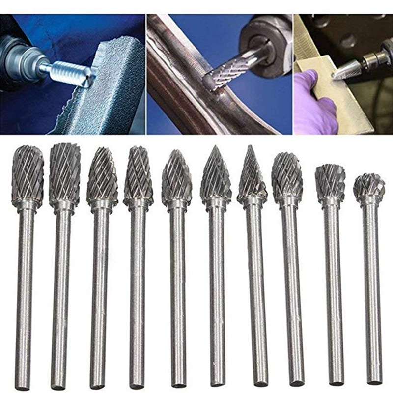 3x6 set of single and double groove tungsten steel grinding head carbide rotary file metal jade polishing engraving tumbler file