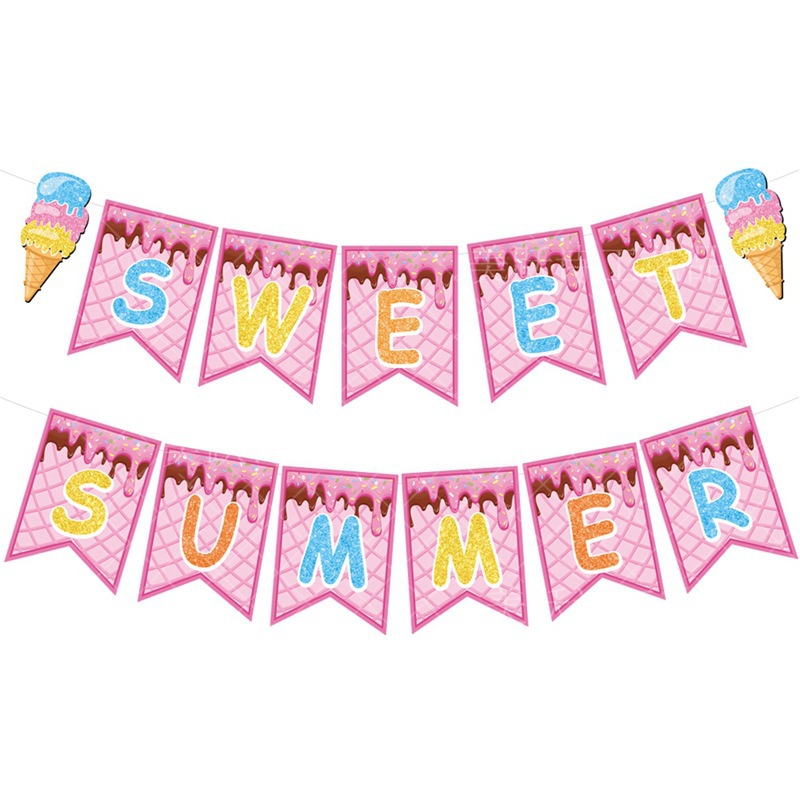 Decoración de fiesta de verano transfronteriza, bandera, decoración de playa tropical hawaiana, bandera, bandera, decoración colgante, flor