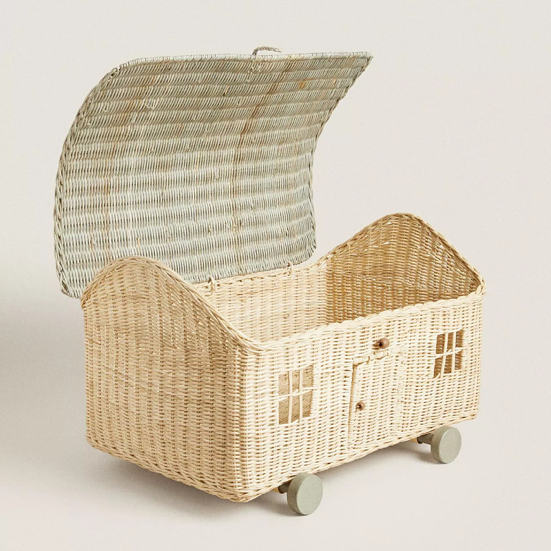 Transfronterizos artesanos tejen de caña casa pequeña carro de cabaña para niños juguetes casera canasta adornos de fotografía infantil
