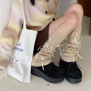 Korean style girl bow socks pile sweet girl college style slimming ribbon leg cover