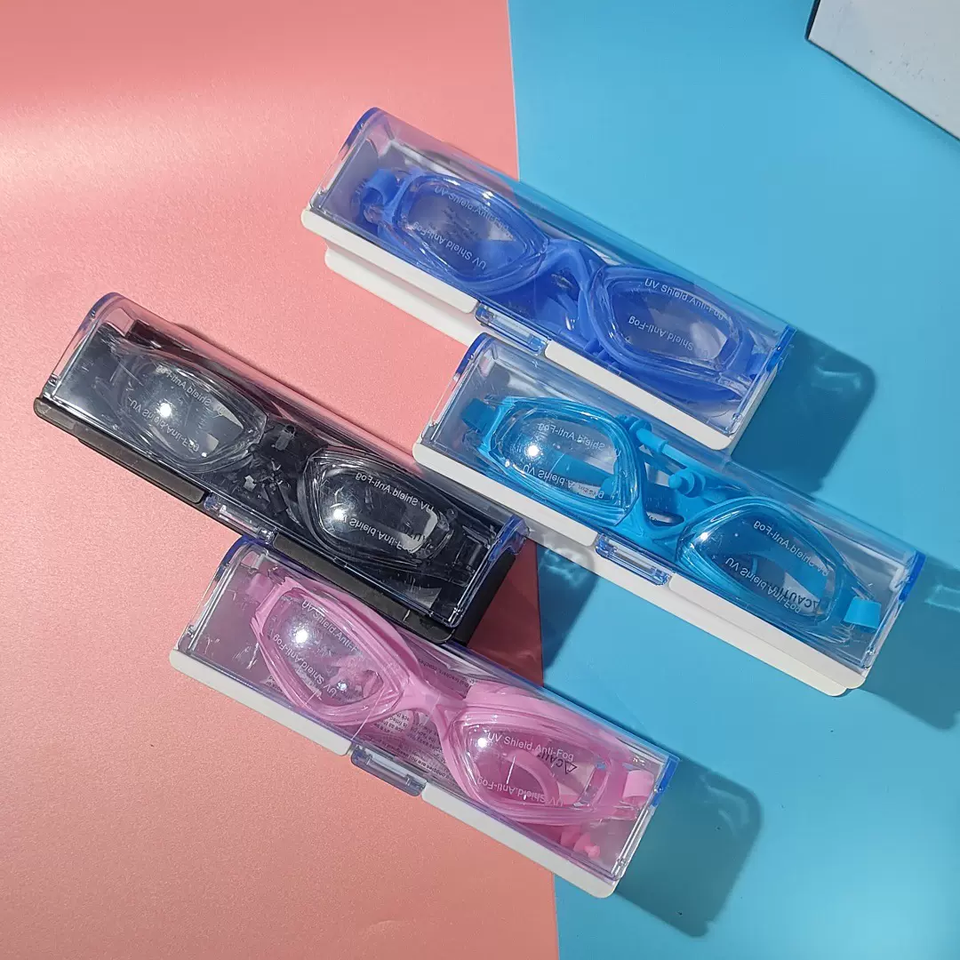 FD6000批发盒装成人连体耳塞防雾高清平光游泳眼镜泳镜