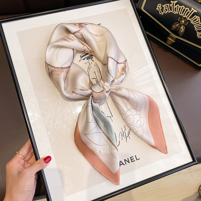 Dibujo lineal peonía 70 bufanda cuadrada-polvo claro