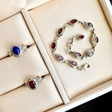 尼泊尔风格银饰民族风手工镶嵌高档青金石石榴石手链戒指饰品新款