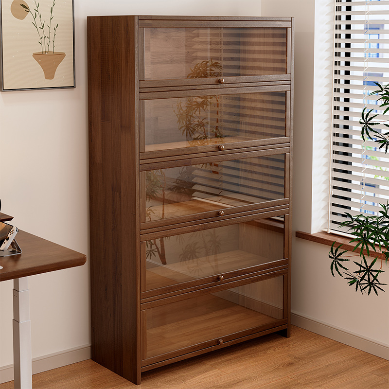 Gabinete a prueba de polvo de madera sólida contra la pared armario de almacenamiento color nuez armario de almacenamiento armario de piso estante de libros domésticos