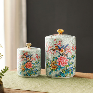 Enamel Tea Jar Large Sealed Jar Household Storage Jar Black Tea Green Tea Pu-erh Tea Universal Ceramic Tea Jar