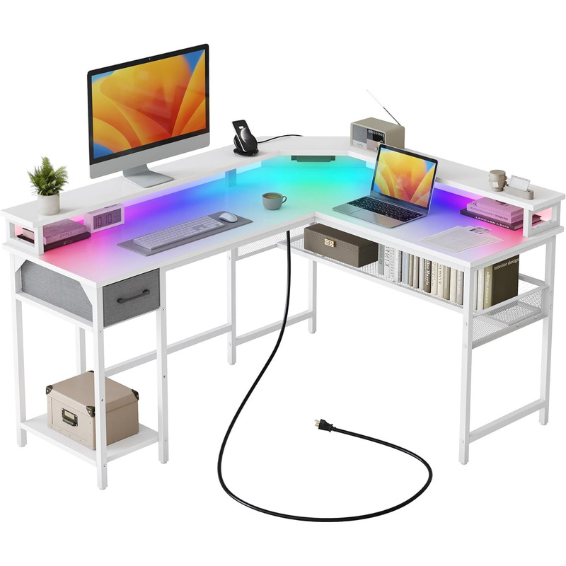 Cross-Border Customized Popular Home Office Computer Desk with Power Socket USB Port L-Shaped E-Sports Gaming Desk