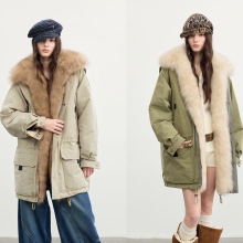 CC   北极星90白鹅绒狐狸毛背毛毛领可脱卸羽绒派克服皮草