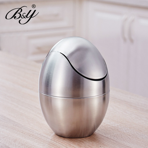 WBZ7304 household trash can stainless steel denier-shaped covered kitchen countertop trash can stylish storage bucket