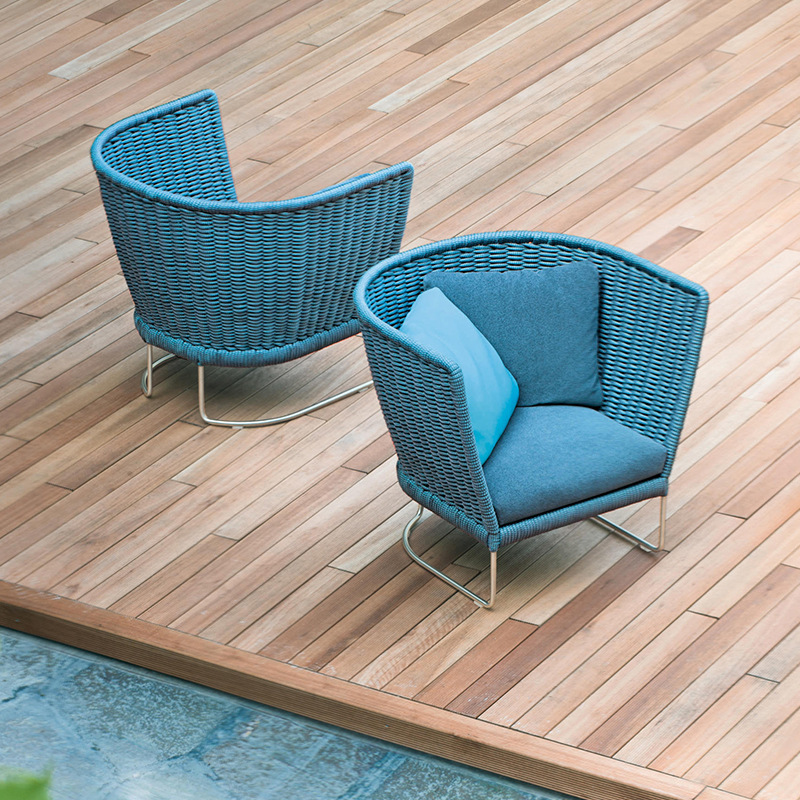 Sofá de exterior tejido con cuerda, cama de descanso para patio o balcón, muebles creativos para alojamiento rural, sillón de ratán para jardín o terraza. image 4
