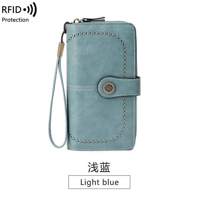 Transfronterizo caliente nuevo RFID antirrobo cepillo de las mujeres de la cartera de cremallera larga Cartera de Europa y América de gran capacidad de la cartera de mano