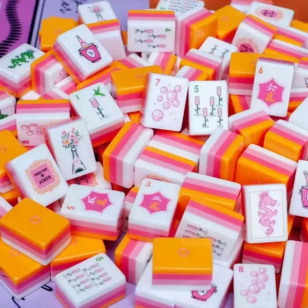 (Ready to ship) American mahjong set, four-tier orange champagne glasses, acrylic four-tier portable mini mahjong set