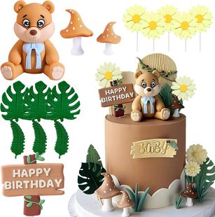 15Pcs Blue Bow Sitting Bear Cake Decoration Boy Girl Baby Shower Birthday Party Cake Decoration