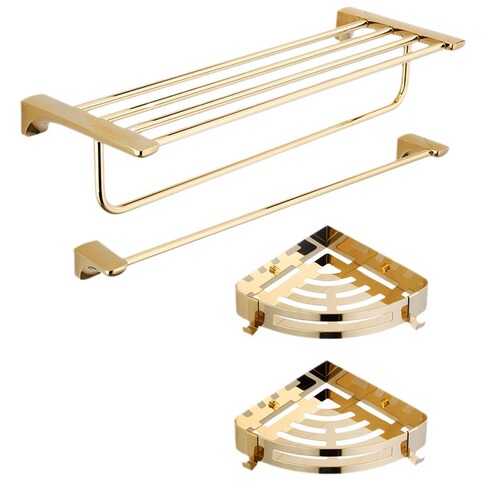 Exquisite Imported Luxury Bathroom Hooks Set Gold Towel Rack and Hand Towel Bar Set Engineering Hotel Stainless Steel Hardware Storage Rack