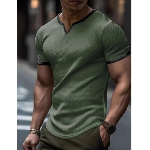 Summer Solid Color Two-Piece Base Shirt Elastic Men's T-Shirt Men's Short Sleeve Tight V-Neck Slim Fit Breathable Gray
