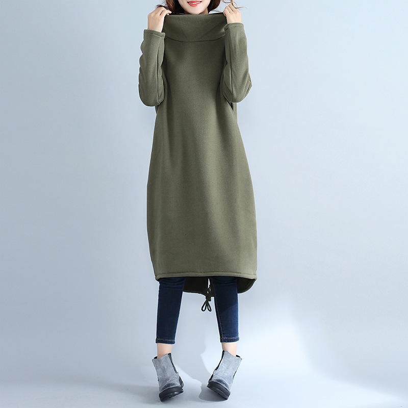 2023 Artistic Women's Plus Size Loose Sweat Robe High Collar Cotton Linen Dress Women